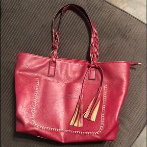 Deep red faux leather tote